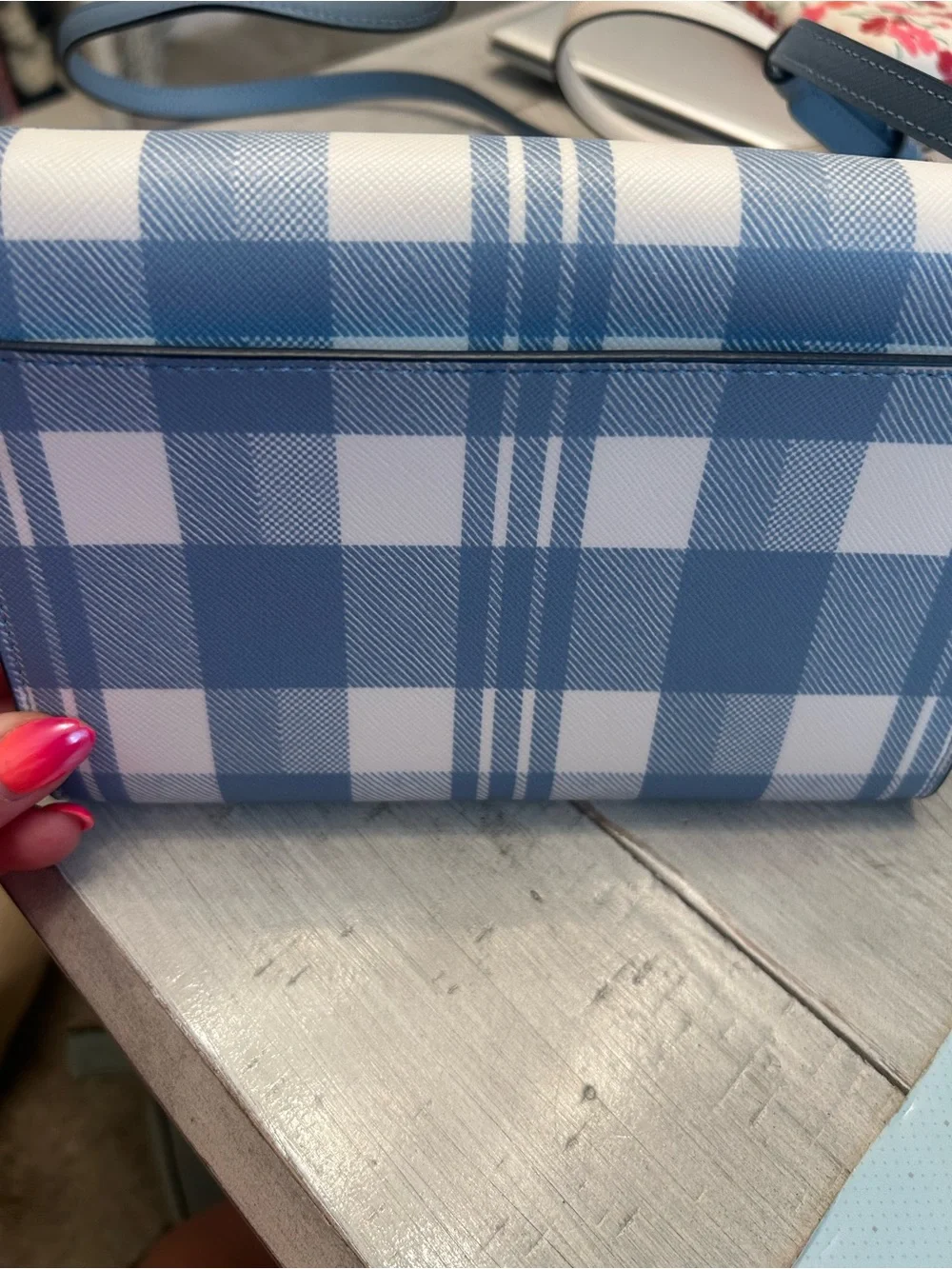 kate spade Blue and White Gingham Crossbody Bag